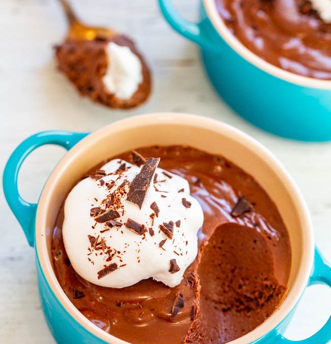 DAIRY – Chocolate Pots de Creme with White Chocolate Whipped Cream