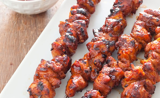 Grilled Chicken Kebabs with Bacon Paste